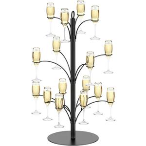 3-Tier 16-Holder Metal Cocktail Tree Stand, Champagne Tower for Glasses Wine Glass Holder Drink Tower, Heavy Duty Drink Stand for Martini Margarita Cups Weddings Parties