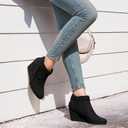Fashare Womens Wedge Ankle Boots Braided Fringe Strap Western Heeled Fall Booties Dress Shoes,Suede Black, Size 7