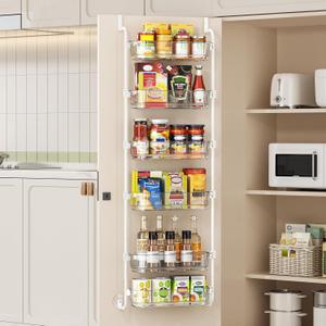 Over the Door Pantry Organizer, 6-Tier Hanging Behind the Door Spice Rack Storage, Adjustable Height Baskets, for Pantry/Closet/Bathroom/Cabinet Door Shelf Organizer(White)