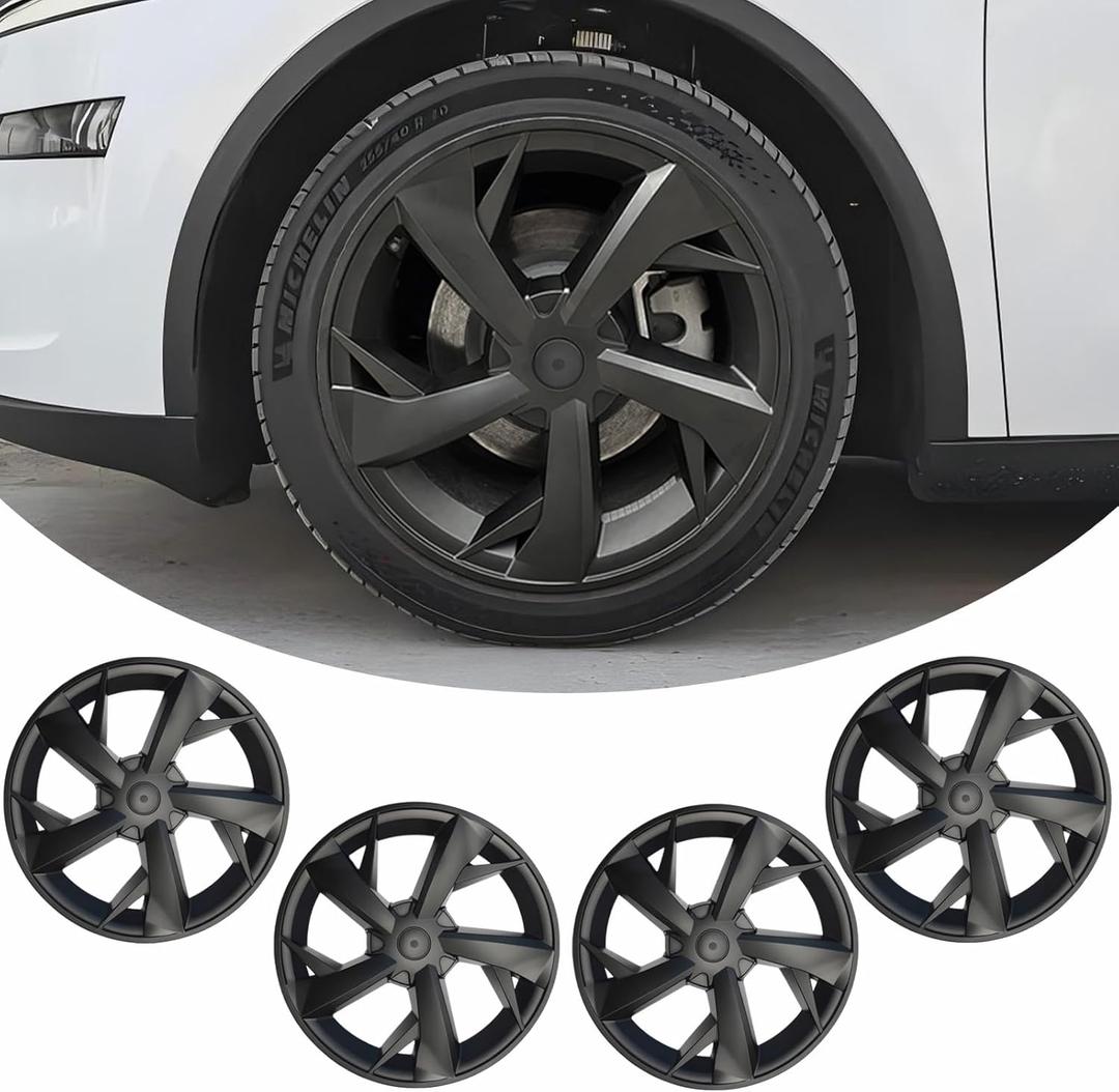 4Pcs Hubcaps for Tesla Model Y Juniper 2025-2026 Accessories - Matte Black 19 Inch Wheel Covers - Compatible with Tesla Model Y Juniper Exterior Accessories - Snap-On Installation