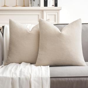 MIULEE Pack of 2 Cream Decorative Pillow Covers 20x20 Inch Soft Chenille Couch Spring Throw Pillows Farmhouse Cushion Covers for Home Decor Sofa Bedroom Living Room