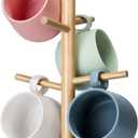 Wisuce Bamboo Mug Holder Tree, Thicker Base Coffee Cup Holder Stand for Counter, Mug Rack with 6 Hooks (Black Base)