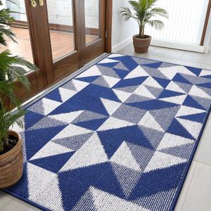 OLANLY Large Door Mat Indoor Entrance Washable 59x35, Odor-Free Low-Profile Front Back Geometric Doormat, Absorbent Resist Dirt Entry Carpet, Easy to Clean Sturdy Inside Floor Mats for Entryway, Navy