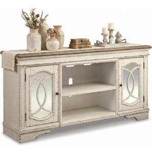 Signature Design by Ashley TV Stand, 74" White Farmhouse Media Console, 74" W x 18.13" D x 36.13" H