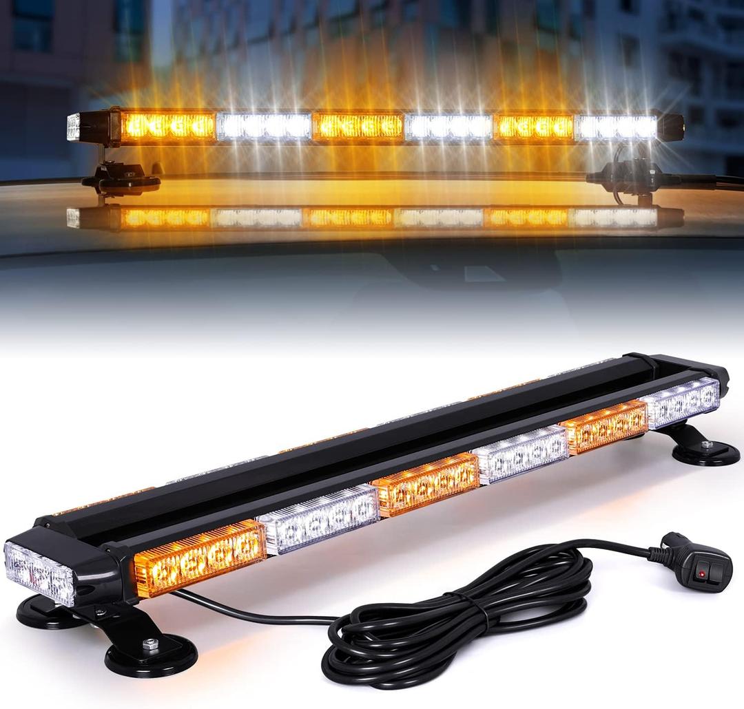 Linkitom 28.5" 54 LED Strobe Light Bar, High Intensity Amber/White Double Side Flashing Emergency Warning Light with Magnetic Base for Vehicles, Tow Trucks, Construction, Pickup, Safety