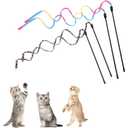 Cat Wand Toy Set, Interactive Cat Wand Toy with Rainbow Ribbon String, Rainbow Cloth String, Leopard Print Cloth String for Small Cats Kittens Indoor Training Catcher(4 Packs)