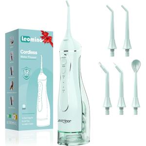 Leominor Water Dental Flosser Pick for Teeth, 300ML Portable Oral Irrigator Upgraded Tank Removable,IPX7 Waterproof, Rechargeable Travel Teeth Cleaner, Professional Electric Flossing (Green)