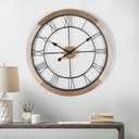 Wall Clock for Living Room Decor, 24'' Big Wall Clocks for Office, Rustic Clock Battery Operated, Distressed White Roman Numeral Clock, Round, Wood Wall Clock (24inch)