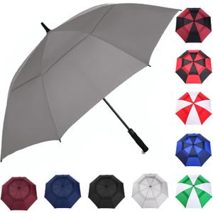 MRTLLOA Automatic Open Golf Umbrella, Extra-Large Oversized Double Canopy Vented Windproof Waterproof Stick Rain Golf Umbrellas for Men and Women (Grey, 68 inch)