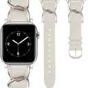 JR.DM Designer Leather Bands for Women,Dressy Fancy Cute Strap with Double U-Shaped Buckle Watch Bands for iwatch Compatible with Apple Watch Series 11/10/9/8/7/6/5/4/3/2/1 Ultra 1/2/3 SE 1/2/3