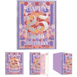 4 x qiqee 2025 25th Birthday Greeting Card, 25 Years Old Birthday Gift Card,Memory Back In 2000Envelope