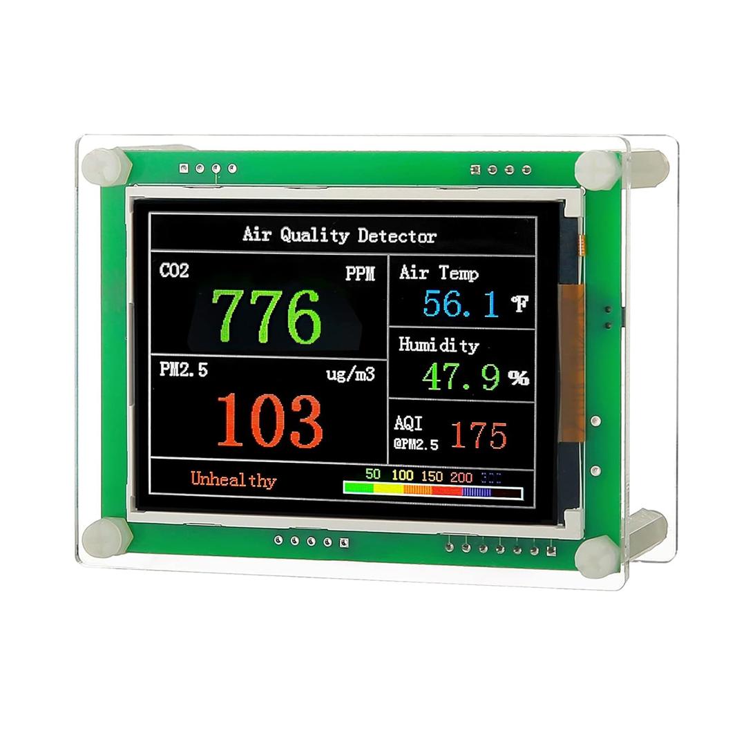 Indoor 5-in-1 Air Quality Monitor,CO2 Carbon Dioxide Detector,CO2 Monitor, pm2.5 pm10 pm1.0 Detector, Meter,Temperature and Humidity,for Grow Tents,Homes,Cars,Farm etc