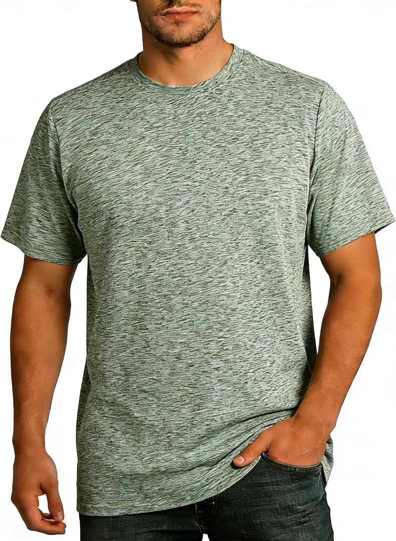 Men's Athletic T Shirts Crew Neck Breathable Quick-Dry Short Sleeve Workout T Shirt for Gym Running Fitness 1&2&5 Pack (Green, L)