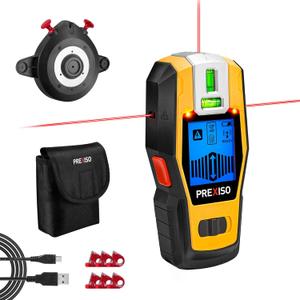 PREXISO 2-in-1 Stud Finder with Laser Level, Rechargeable Multi Surface Cross Line Laser & Wall Stud Scanners Tool for Hanging Frames & Pictures, Wood Ac Wire Metal Studs Joist Pipe Detection