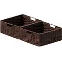 joybest Wicker Storage Baskets for Shelves, Hand-woven Storage Baskets for Organizing and Home Decor, Foldable Rectangular Bins with Built-in Handles 13L x 10W x 5H inch, 2-pack Dark Brown
