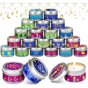 MTLEE 20 Pcs Ramadan Mubarak Scented Candles Bulk, 1 oz Eid Wax Candles, Muslim Islam Meditation Decor, Islamic Ramadan Gifts for Family Home Eid Celebration Party Favor, Assorted Scents(Multicolor)