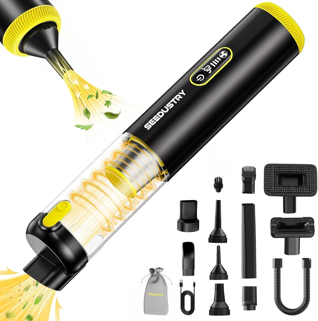 SEEDUSTRY Handheld Car Vacuum Portable Cordless, 6-in-1 Mini Cordless Vacuum Cleaner with Brushless Motor & 18000Pa Powerful Suction, Type-C Charge, 2025 Mini Vacuum V-C08 Pro for Car Home Office Pet