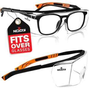 NoCry Safety Glasses Over Eyeglasses for Men and Women with Anti Scratch Lenses and Integrated Side Shields  Adjustable Temples with Anti-Slip Tips  100% UV Protective Eyewear  ANSI Z87 Certified (Black & Orange)