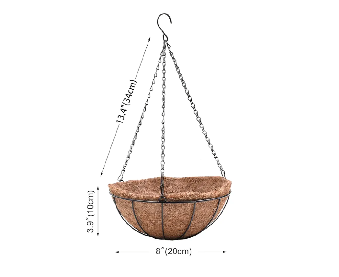 Hanging Planter Basket with Coco Coin Liner 8 inch Hanging Flower Pots Outdoor Decorative Round Wire Plant Holder with Chain Metal Hanging Basket for Plants Outdoor