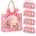 AmazingSpark 40 Pack Small Thank You Gift Bags with Handles 5.5 x 2.4 x 4.7 Inches Mini Gift Bags Bulk with Bow Ribbon Paper Marble for Party Favor Wedding Bridal Shower(Pink)