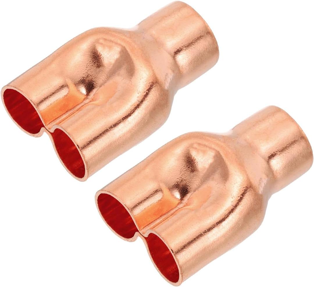 PATIKIL 5/8" x 1/2" x 1/2" ID Tee Y Type Copper Fitting, 2 Pcs Welding Joint Split Union Intersection for HVAC, Air Conditioning Refrigeration System