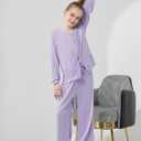Girls Fall Outfits Tie Knot Crop Tops Wide Leg Pants with Pockets 2025 Winter Sets Active Wear (Purple)