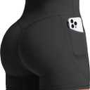 Olmlmt Workout Biker Shorts for Women with Pockets High Waisted No Front Seam Booty Gym Running Yoga Shorts(Black, M)