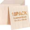 Basswood Sheets 12"x12"x1/8" 3mm 18 Packs Basswood Plywood Board Unfinished Wood Craft Wood for Wood Burning DIY Ornaments Models Drawing Painting Engraving Architectural Models Making