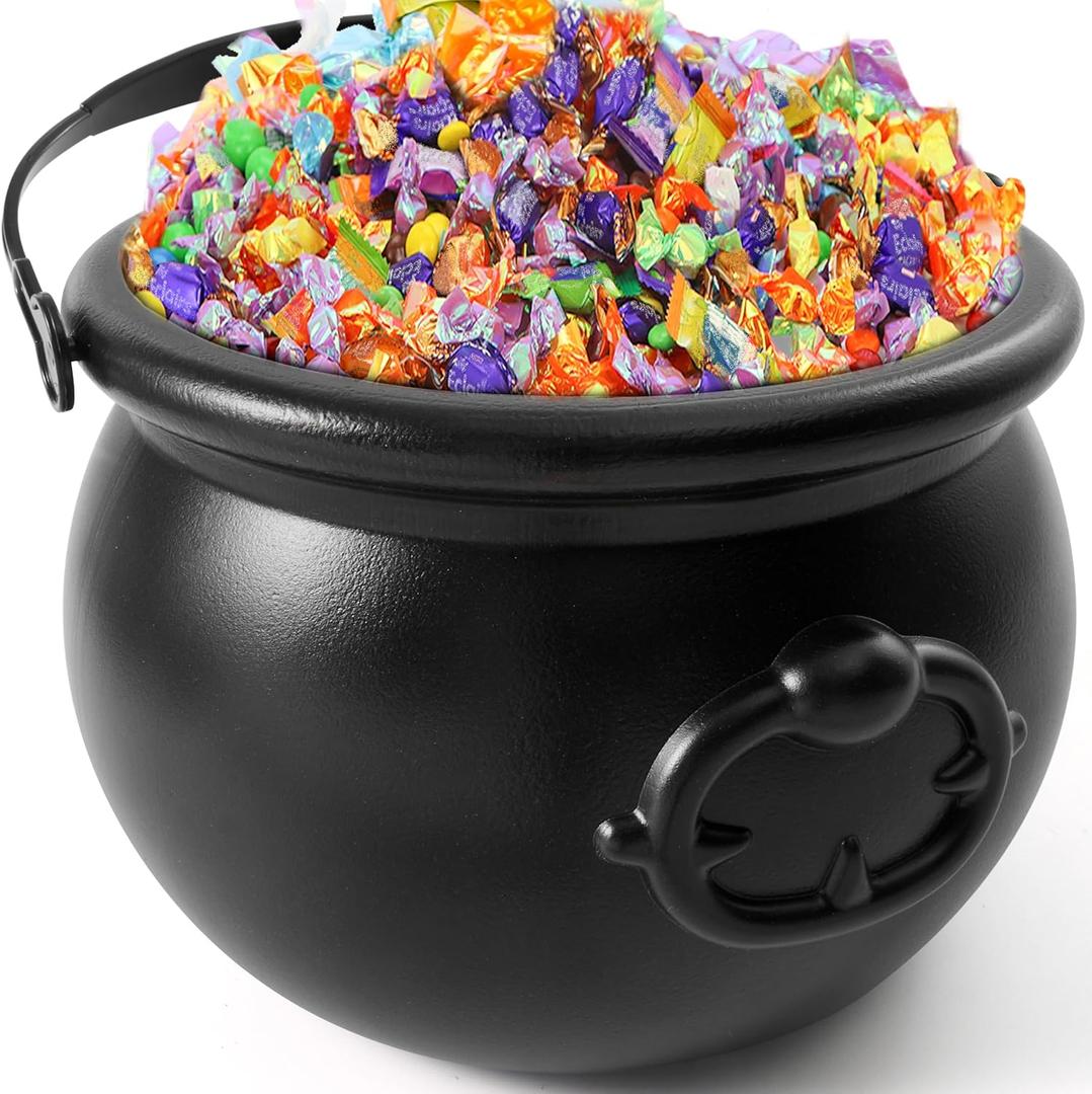 JOYIN Halloween Large Black Cauldron 7.5'', Halloween Witch Cauldron Pot, Candy Kettle, Pot and Bucket, Candy Cauldrons Holder for St. Patricks Party Favor Supply Witch Decoration, Kids Trick or Treat