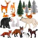 Skylety 18 Pcs Forest Animal Figures Toy Set with Trees, Woodland Animal Toys for Kids Pretend Play, Wildlife Figurines Learning Playset for Toddlers Classroom Diorama Party Decorations