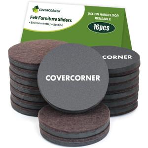 Furniture Sliders for Hardwood Floors 16 PCS - 3 1/2 inch Sliders for Moving Furniture  Felt Furniture Pads for Hardwood Floors Brown