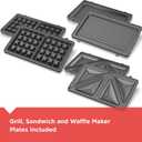 BLACK+DECKER 3-in-1 Waffle Iron, WM2000SD, Grill and Sandwich Press, Non-Stick Removable Plates, Space Saving Compact Design