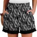 BETTE BOUTIK Womens Summer Shorts Casual Elastic Waist Lounge Shorts Linen Trendy Beach Shorts (Black, M)