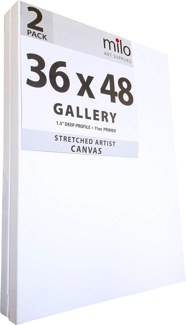 milo Stretched Artist Canvas | 36x48 inches | 2 Pack | 1.5 inch Thick Gallery Profile | 15 oz Primed Large Canvases for Painting, Ready to Paint Art Supplies for Acrylic, Oil