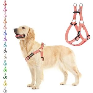 PUPTECK No Pull Dog Harness Soft Adjustable Basic Nylon Step in Puppy Vest Outdoor Walking with ID Tag LightCoral (Large)
