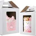 KBG Tall Cake Boxes 12 Pcs 12x12x14 and 14x14x16 Inches With Window and Handle,Disposable Large Tiered Cake Carrier Cake Containers 12Inch 14 Inch