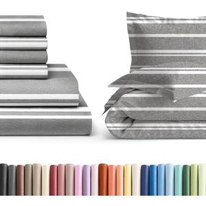 6 Piece Grey Stripes King Bed Sheet Set with Duvet Cover - 8 to 16 inch Deep Pockets - 1 Flat, 1 Fitted Sheet and 4 Pillowcases - Oeko-TEX - Ultra Soft, Cozy and Wrinkle Free - Hotel Luxury Bedding