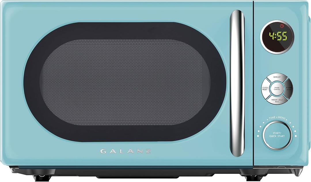 Galanz GLCMKA07BER-07 Retro Microwave Oven, LED Lighting, Pull Handle Design, Child Lock, Bebop Blue, 0.7 cu ft (.7 cu ft, Blue)