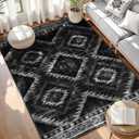 Area Rug 5x7 Rug Machine Washable Non-Slip Low Pile Print Pattern Western Rug for Living Room Bedroom Entryway Tribal Series -Black