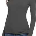 Women Long Sleeve Crew Neck/Scoop V Neck Rayon Slim Fit Stretchy Layer T Shirts Tops (Gray, S)