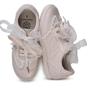 Women's Lace Detail Casual Sneakers | Elegant Ribbon Lace-Up with Cushioned Arch Support, Breathable Knit & Lightweight Thin Sole for All-Day Comfort Walking