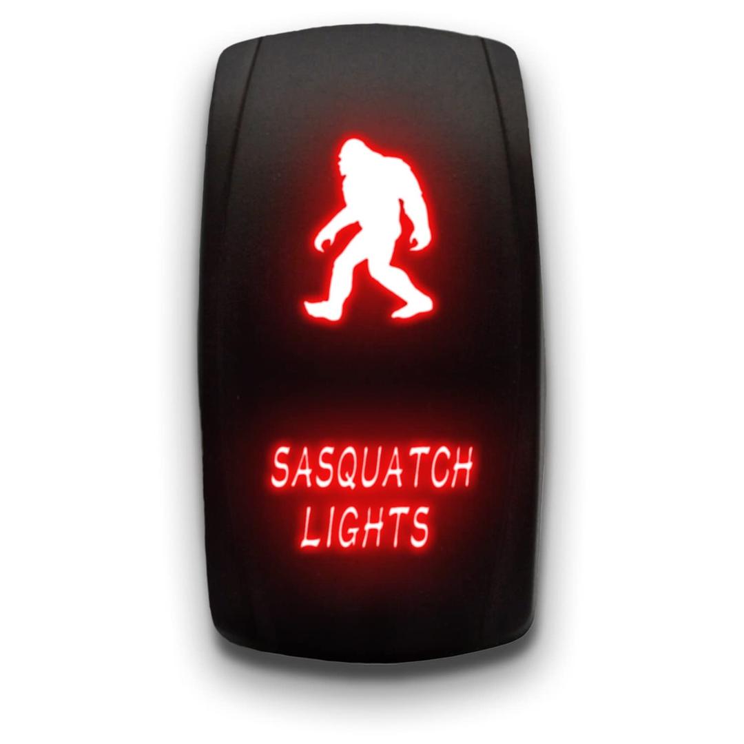 Sasquatch Lights - Red - Laser Etched Toggle Switch 20A 12V - Vertical Rocker Switch 5-Pin DPST