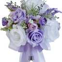 BECIEM Purple Lilac Bridal Bouquet for Bride, Lavender White Wedding Bouquets for Bride, Artificial Flowers Bouquet for Wedding Decoration