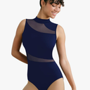 Women Mock Neck Ballet Leotards for Dance, Asymmetrical Mesh Splicing, Chest Padding, Big Hollow Back, small