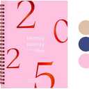 Rileys & Co 2025 Floating Weekly Planner - Annual Weekly & Monthly Agenda Planner, Jan - Dec 2025, Flexible Cover, Notes Pages, Twin-Wire Binding (6 x 8-Inches, Pink), 4 PCS