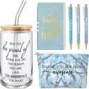 Funnymoom 6 Pcs Thank You Gifts Set for Women Teacher Appreciation Nurse Week Gifts 2026 Inspirational Difference Maker 17 oz Glass Makeup Bag Journal for Coworker Employee Graduation (Marble,Blue)