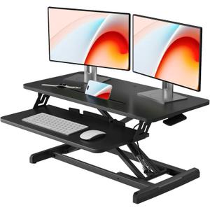 JOY worker Standing Desk Converter, 32" Wide Height Adjustable Sit Stand Up Desk Riser with Keyboard Tray, Desktop Workstation Riser for Home Office Computer Laptop, Particle Board, Black