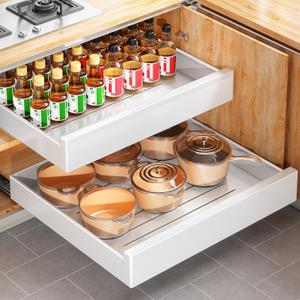 2Pack Pull out Cabinet Organizer,21"Deep, 20"Wide Large Heavy Duty Slide out Drawers Fixed with Adhesive Nano Film,Roll Out Shelves Sliding Cabinet for Kitchen,Bathroom,Pantry,Under Sink(White)