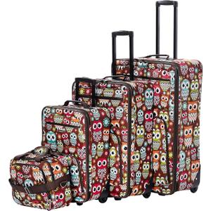 Rockland Jungle Softside Upright Luggage Set, Expandable, Owl, 4-Piece (14/29/24/28)