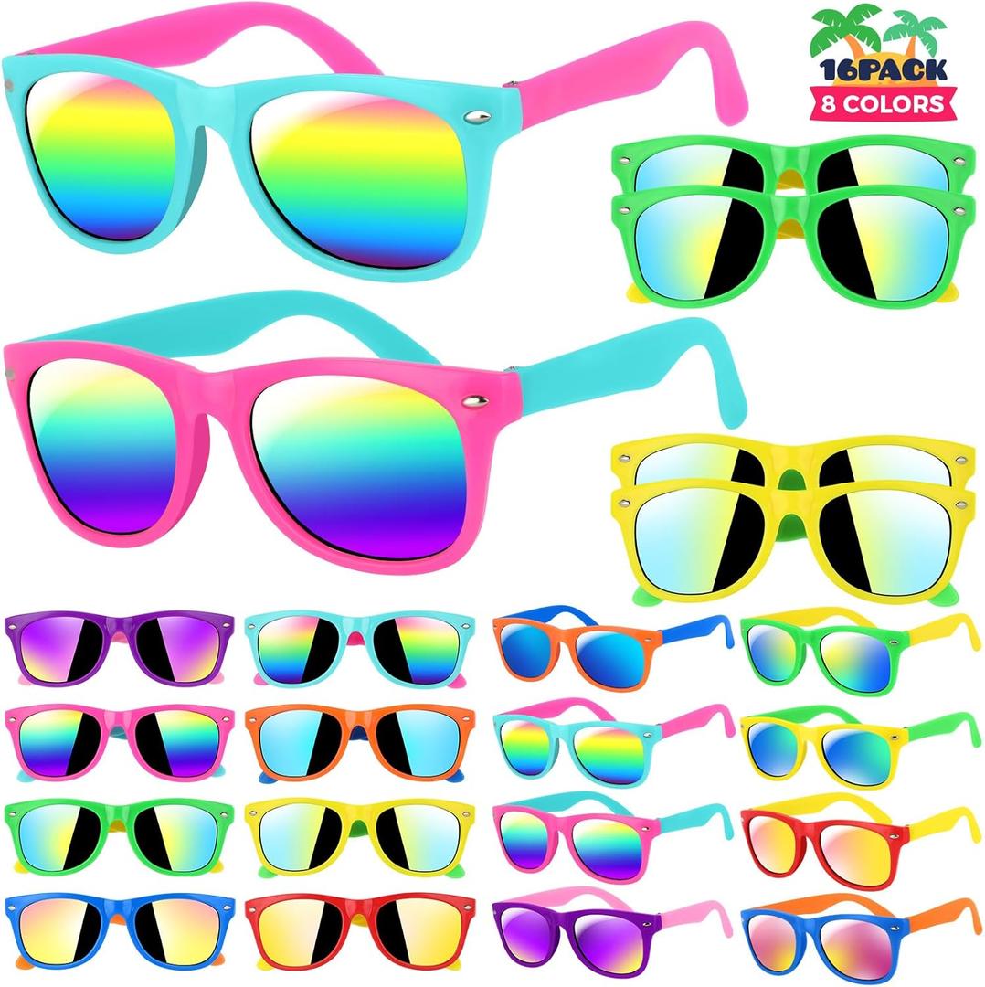 GIFTINBOX Kids Sunglasses Party Favors for Boys & Girls,Neon Toddler Sunglasses bulk with UV400 Protection, Pool Beach Party Favors, Goodie Bags Stuffers for Birthday Party -16Pack